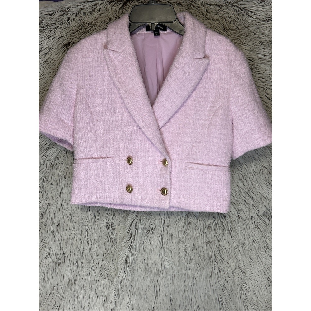 Express Pink Tweed Double-Breasted Cropped Blazer Barbie Old Money Academia Sz S